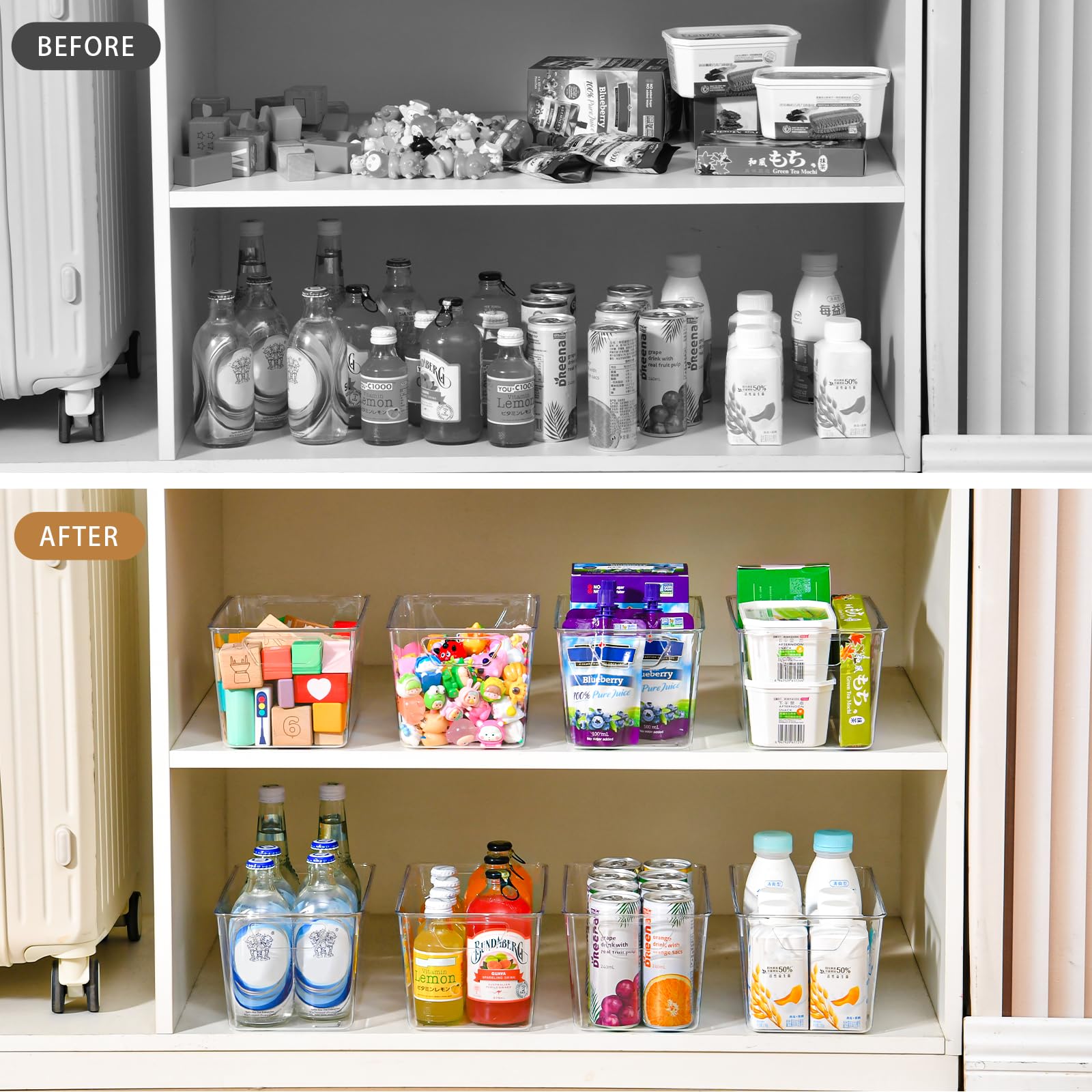 Freebat pantry stackable storage bin maximizes shelf space.