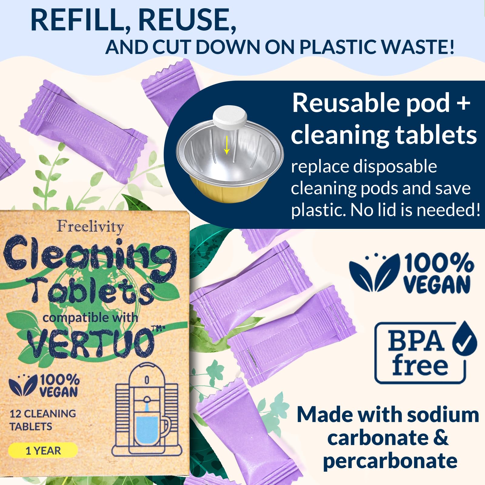 Freelivity reusable pod shown for eco-friendly Vertuo maintenance