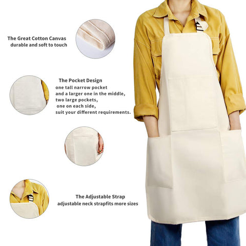 FreeNFond Kids Apron pocket layout close-up showing four practical pockets.