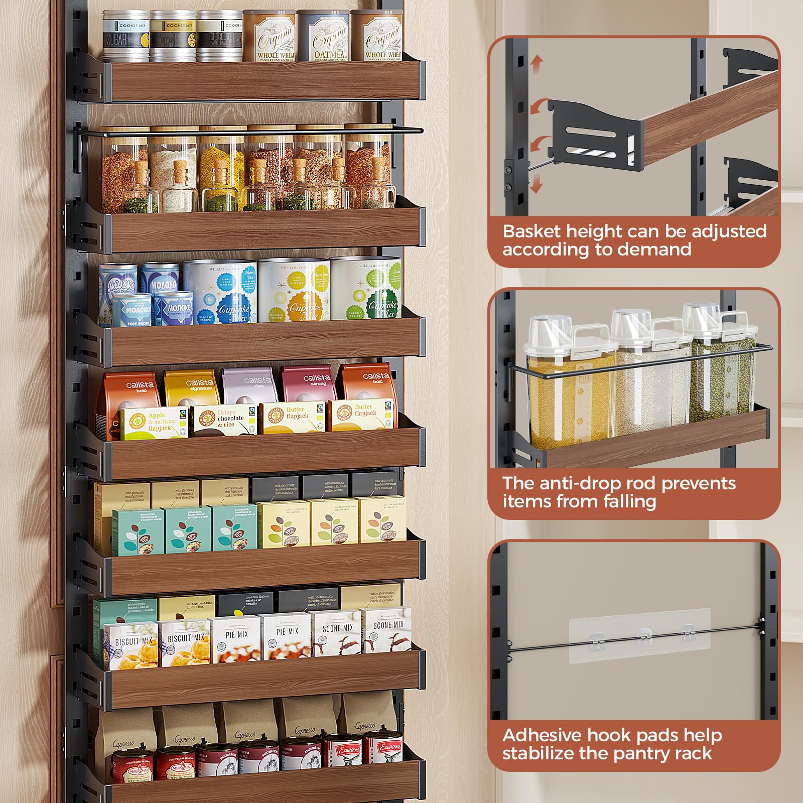 Freexployer 8-Tier Spice Rack offers 20-pound per-basket load capacity for heavier items.