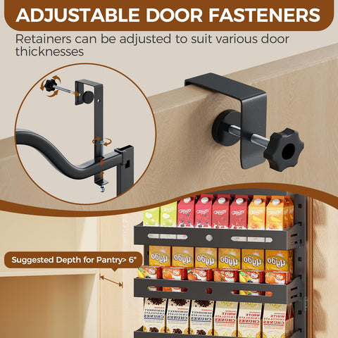 Freexployer pantry door organizer with arc design enhances modern kitchen aesthetics.