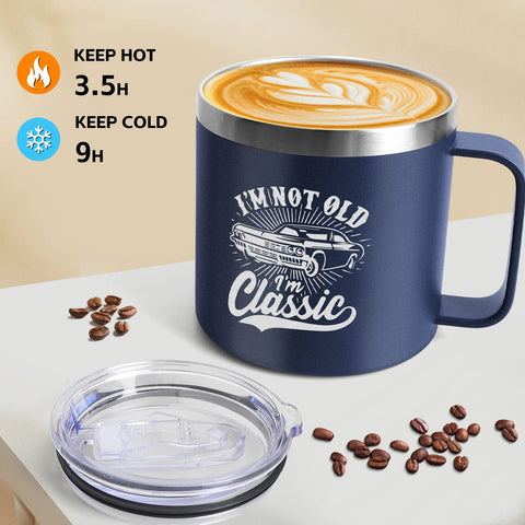 Frerdui 14oz stainless tumbler with double-wall insulation preserves hot or cold drinks.