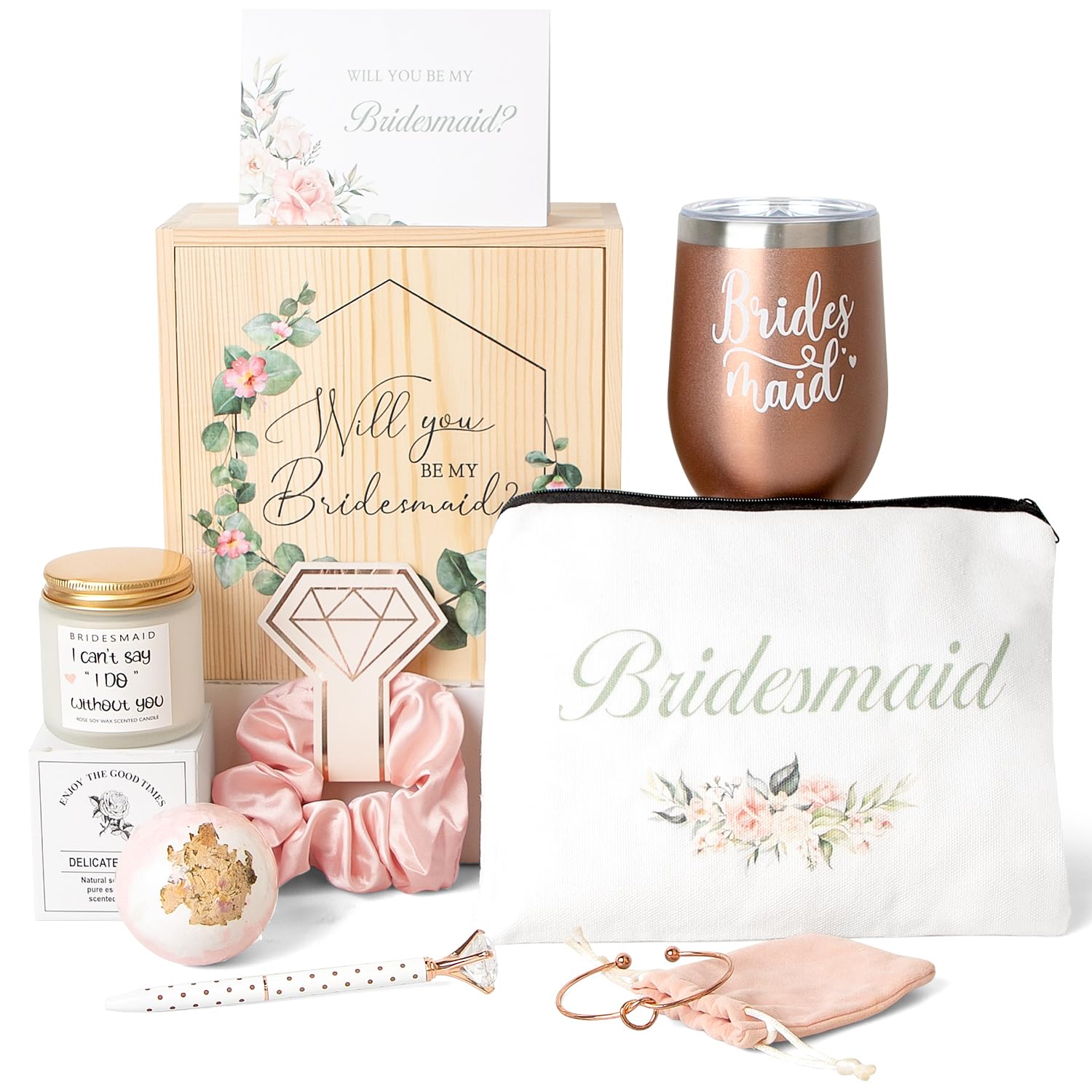 Frerdui bridesmaid proposal box wooden front view for a heartfelt invitation