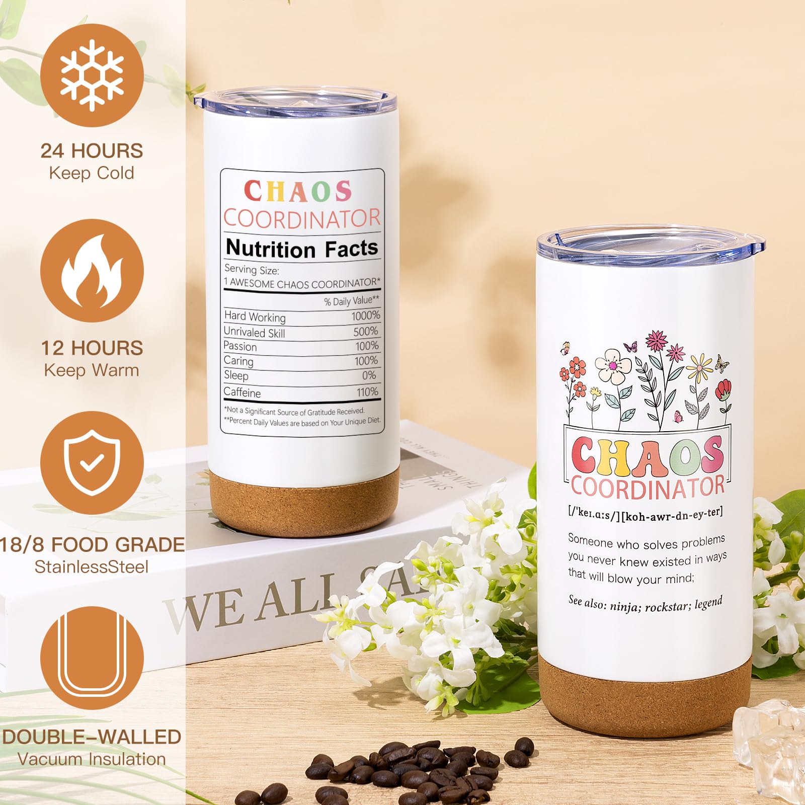 Frerdui Chaos Coordinator cup with wooden stopper keeps drinks secure during meetings