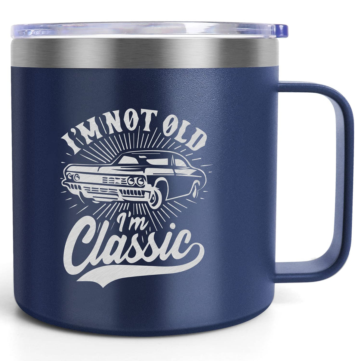 Frerdui insulated tumbler with handle and lid keeps drinks at the right temperature.