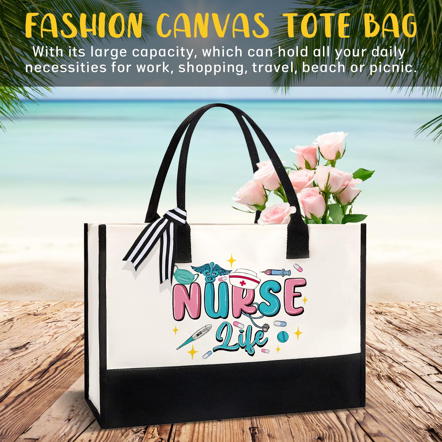Frerdui nurse gifts canvas tote bag with nurse pattern for daily use