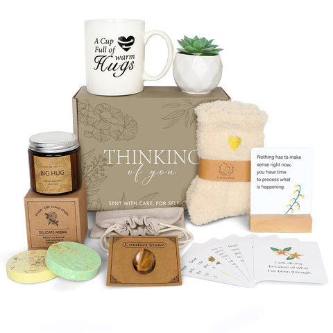 Frerdui ceramic mug in sympathy gift basket for warm hugs