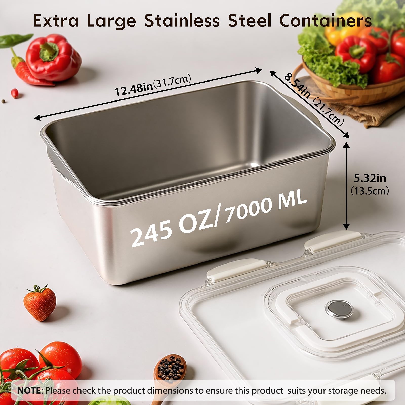 Freshmage 245oz stainless steel meal prep container locks securely for roasting and storage.