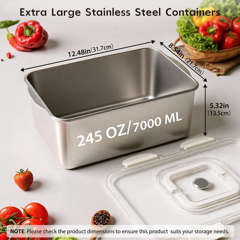 Freshmage 245oz stainless steel meal prep container locks securely for roasting and storage.