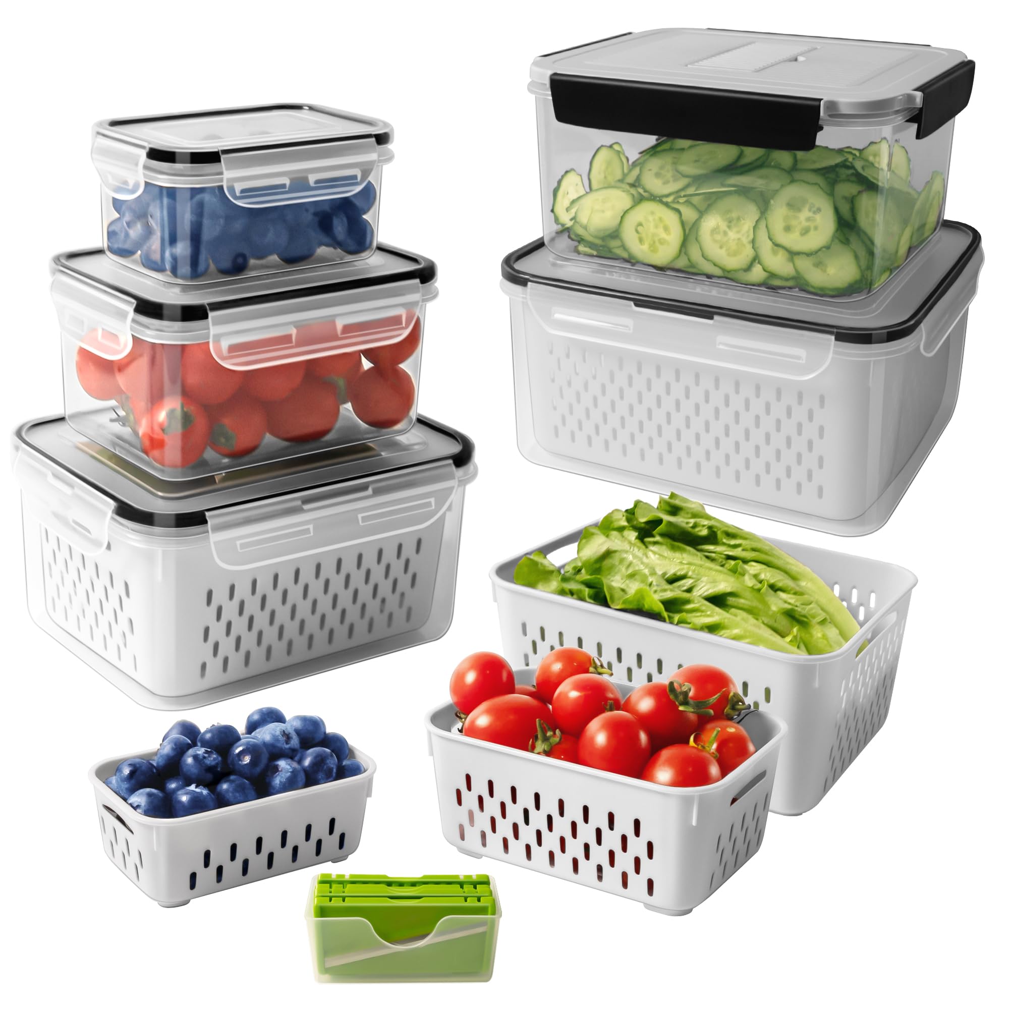 Freshmage 5-pack fridge containers for fresh fruit storage and organization.