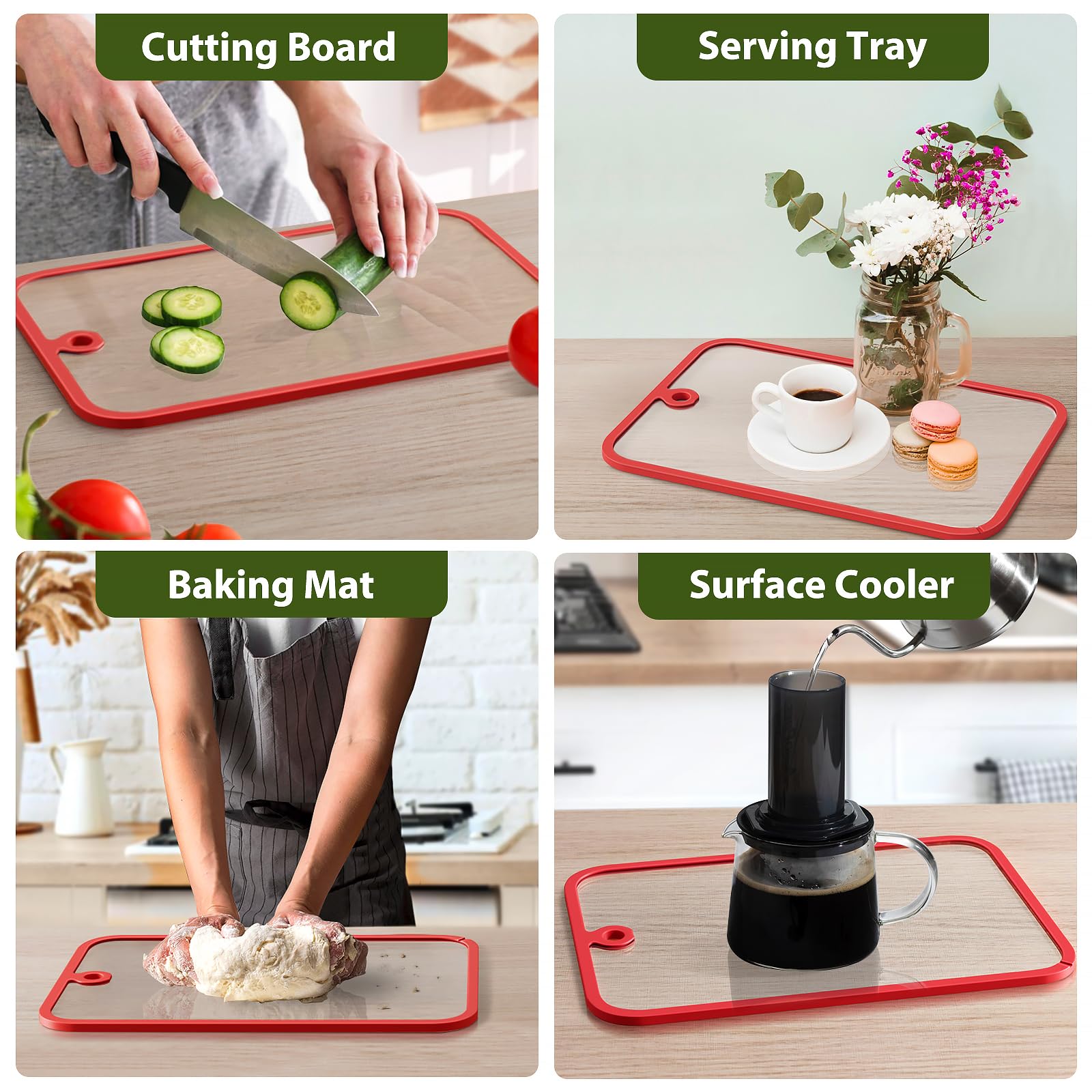 Freshmage glass cutting board clear surface enhances ingredient visibility and presentation
