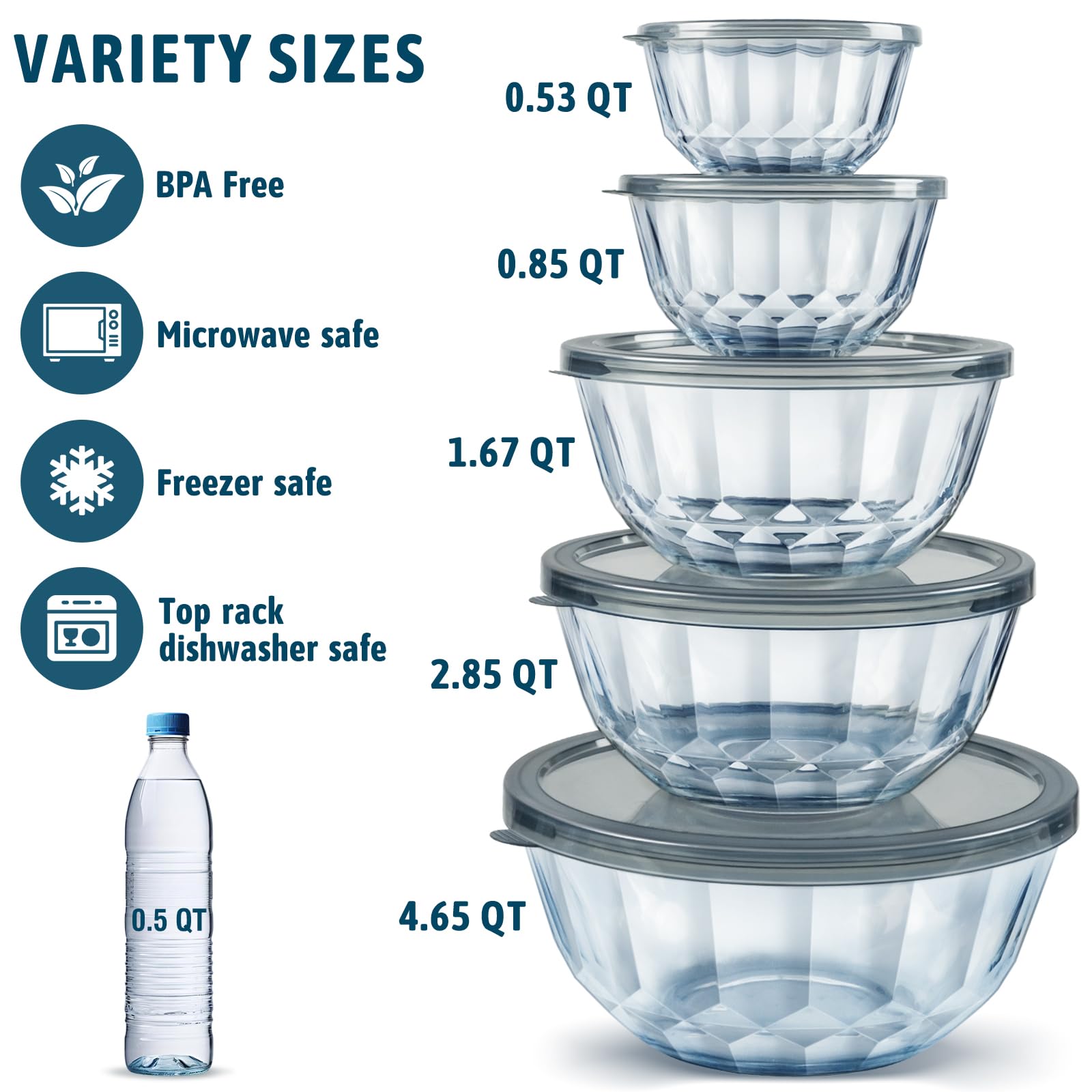Freshmage 0-8qt glass mixing bowl for large salads and batter prep