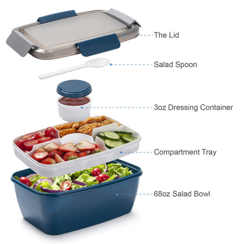 Freshmage container with five compartments for organized toppings and portions