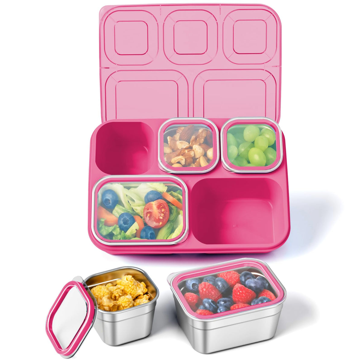 Freshmage stainless steel snackle box with five compartments keeps meals organized for school