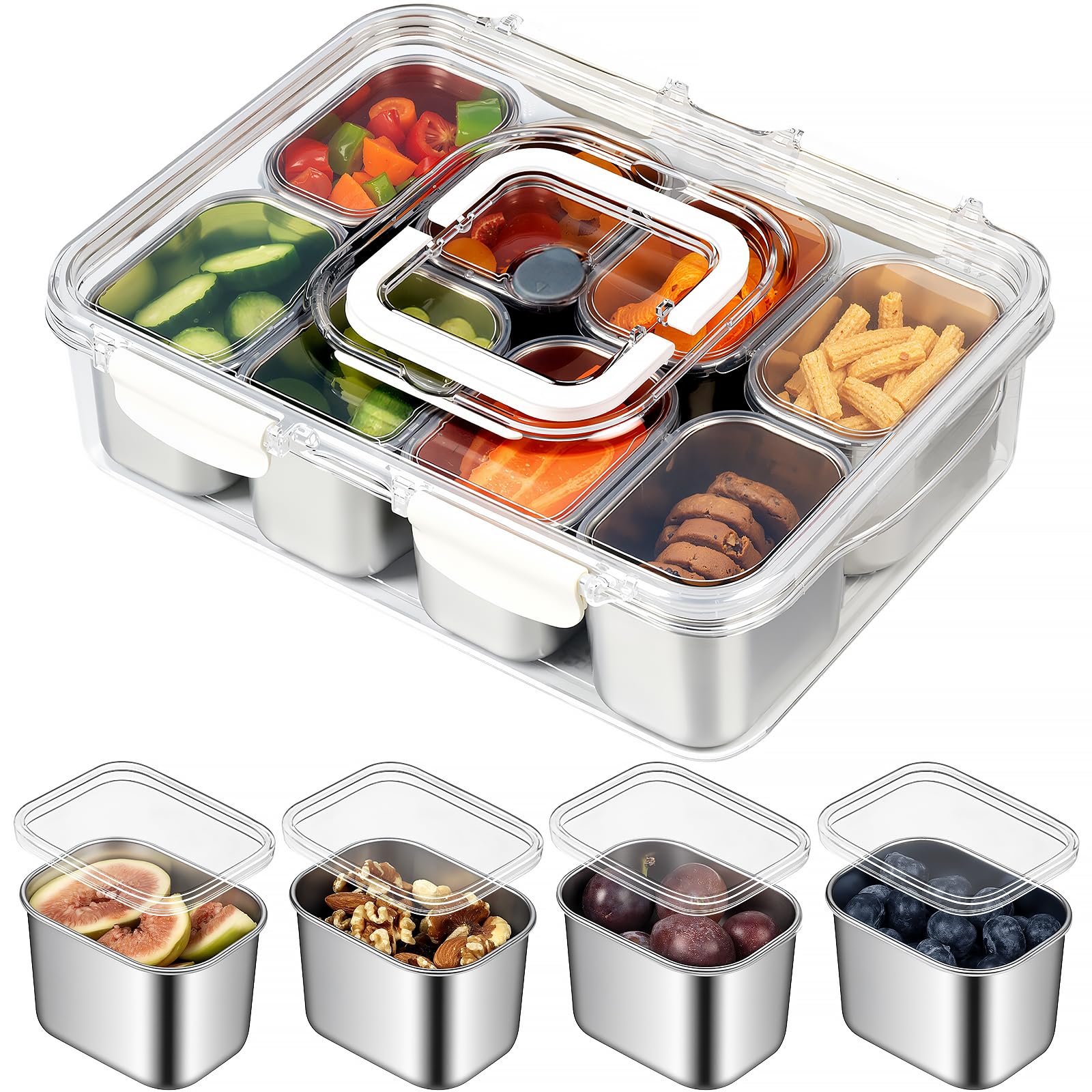 Freshmage Snackle Box with 8 compartments keeps snacks neatly organized for travel and gatherings.