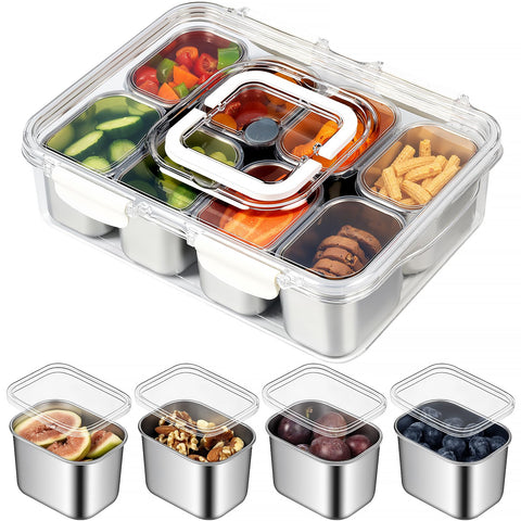 Freshmage Snackle Box with 8 compartments keeps snacks neatly organized for travel and gatherings.