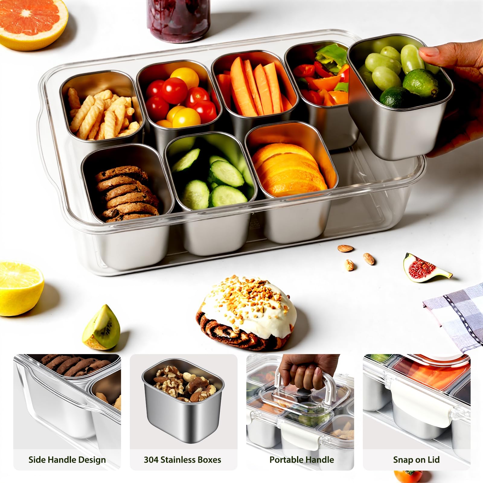 Freshmage Snackle Box built-in handle makes transport easy for picnics or commutes.