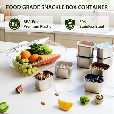 Freshmage Snackle Box is dishwasher safe, with removable compartments for easy cleaning.