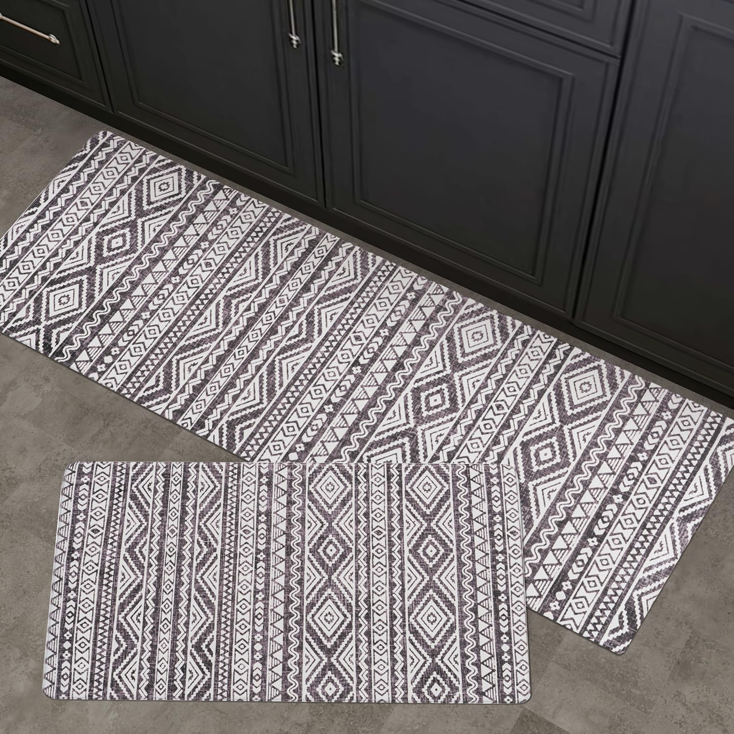 FreshMINT anti-fatigue kitchen mats two-piece set, side view, plush cushioning for standing work.