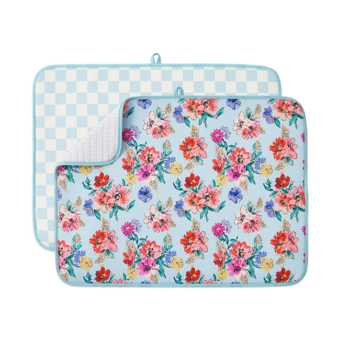 FRESHMINT boho pattern dish drying mat absorbs moisture while elevating kitchen style.