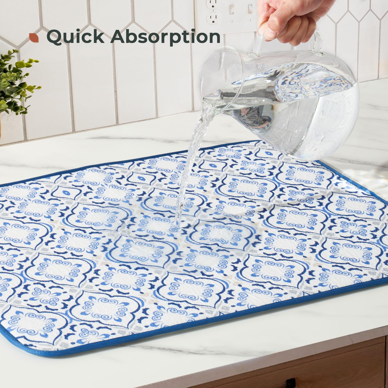 FreshMint boho-style mat blends with kitchen decor and dries quickly
