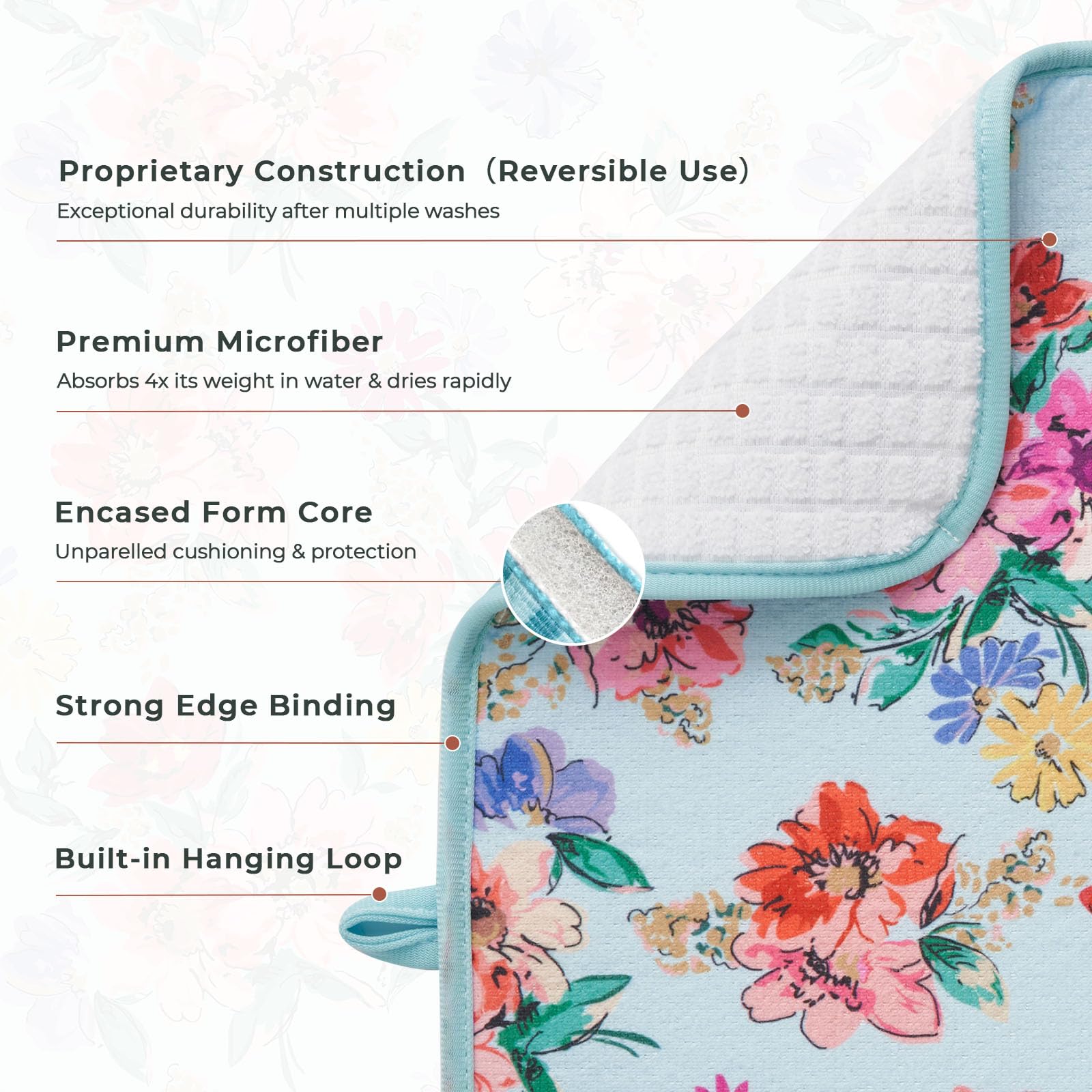 FRESHMINT fruit pattern mat adds color and protects countertops after dishwashing.
