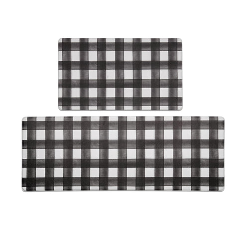 FRESHMINT kitchen mat with buffalo plaid design and anti-fatigue comfort for long cooking