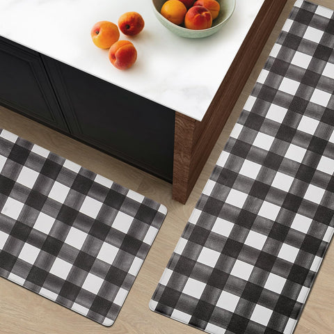 Non-slip backing on FRESHMINT plaid kitchen mat keeps it in place on floors