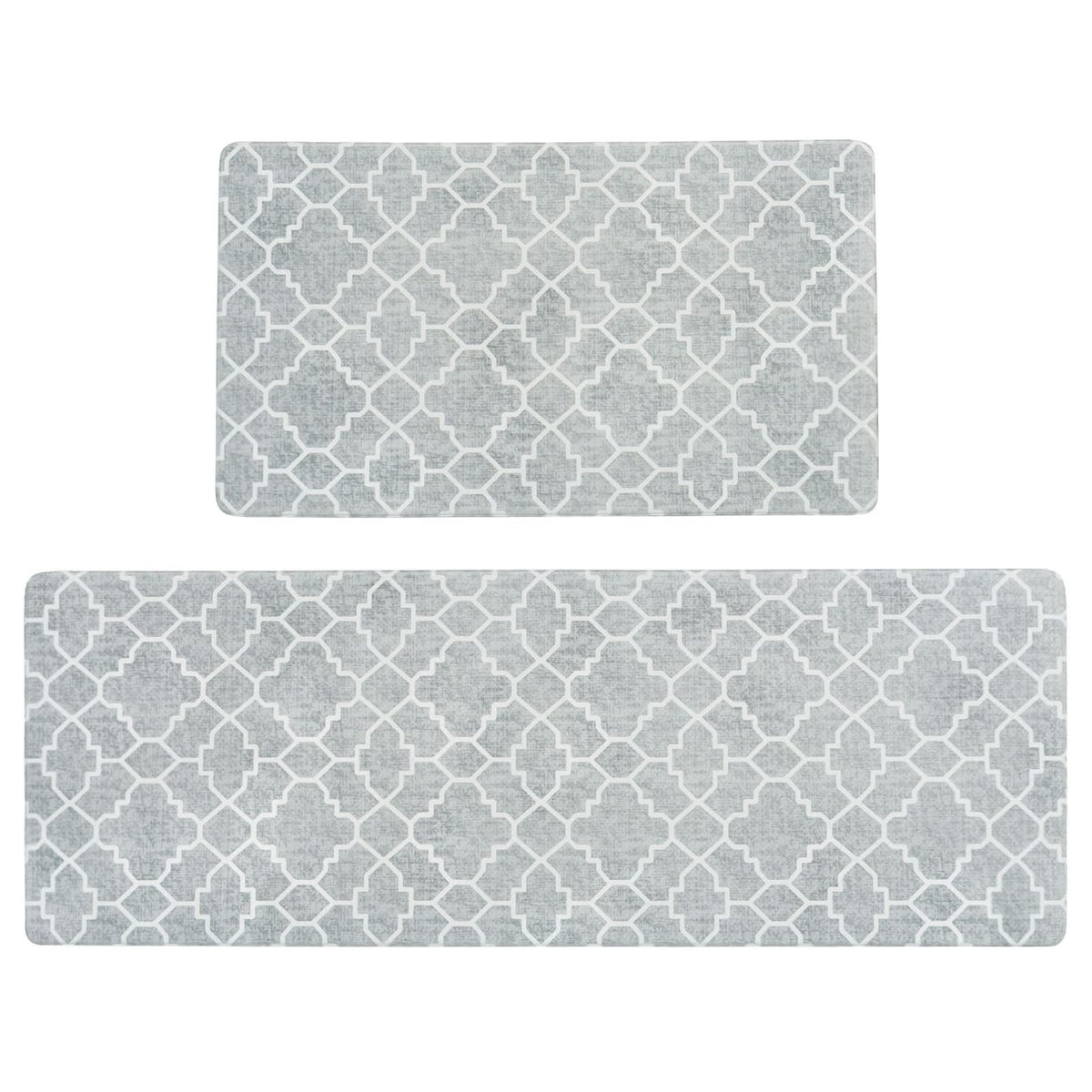 FRESHMINT kitchen mat set in stone-gray trellis design for comfortable standing at the sink
