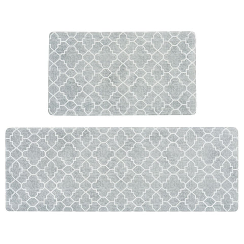 FRESHMINT kitchen mat set in stone-gray trellis design for comfortable standing at the sink
