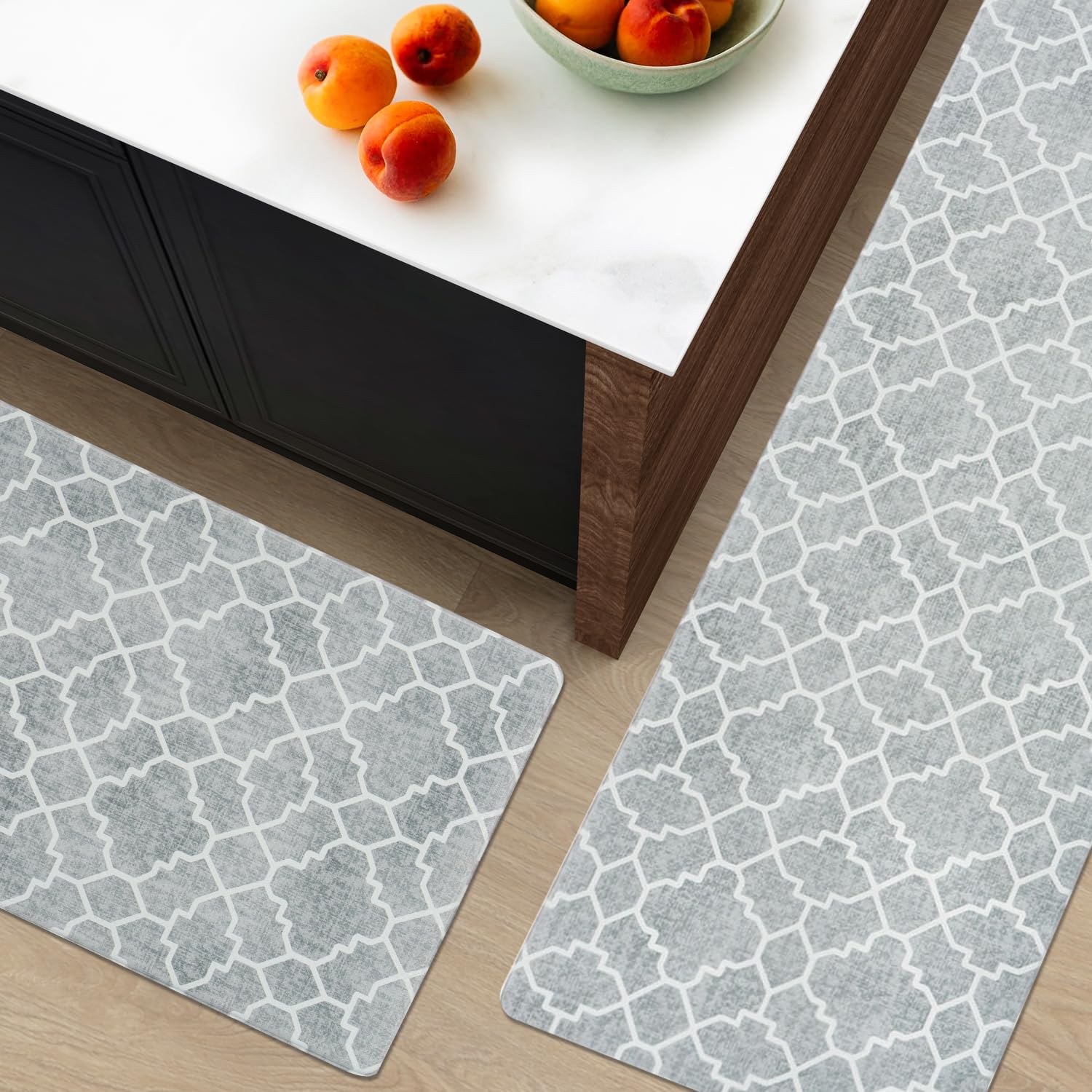 FRESHMINT two-piece mat set in stone-gray for large work areas in the kitchen