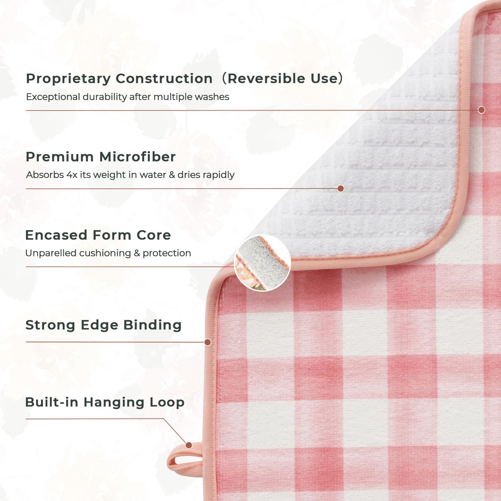 FreshMINT fruit-pattern drying mat protects surfaces while drying dishes with quick absorption.