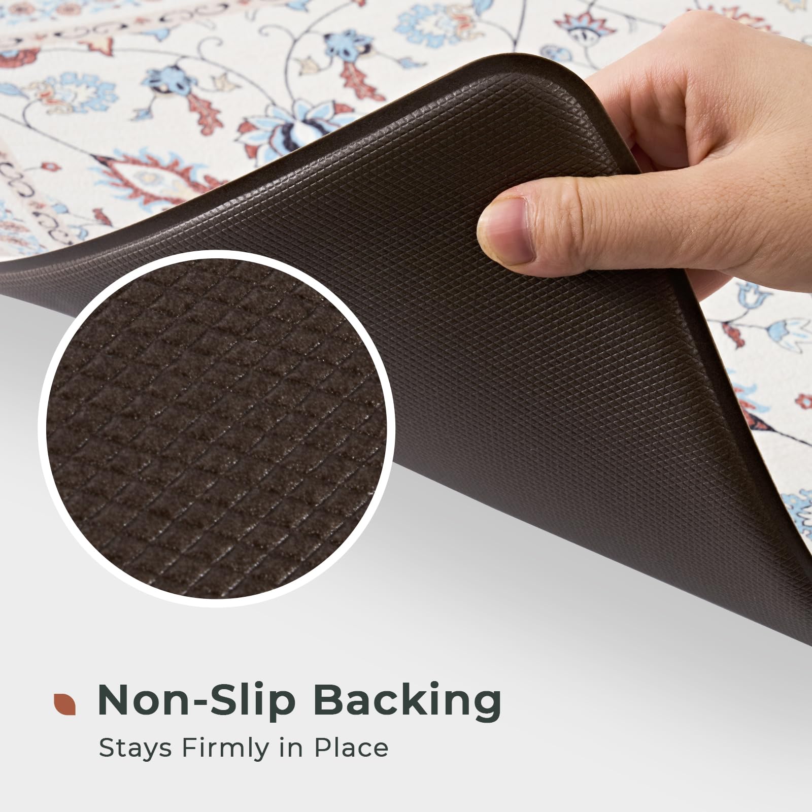 Freshmint soft cushioned surface supports feet during long prep tasks.