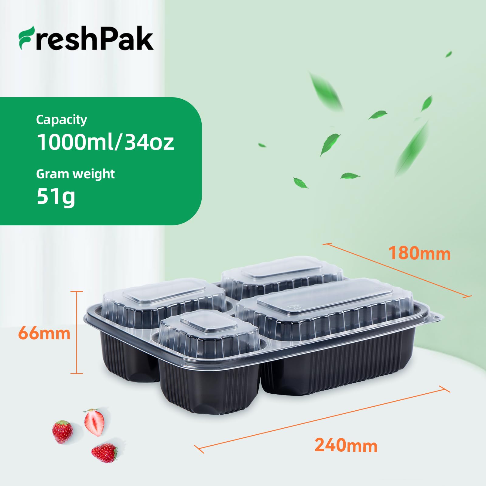 FRESHPAK four-compartment design maintains portion control for balanced meals.