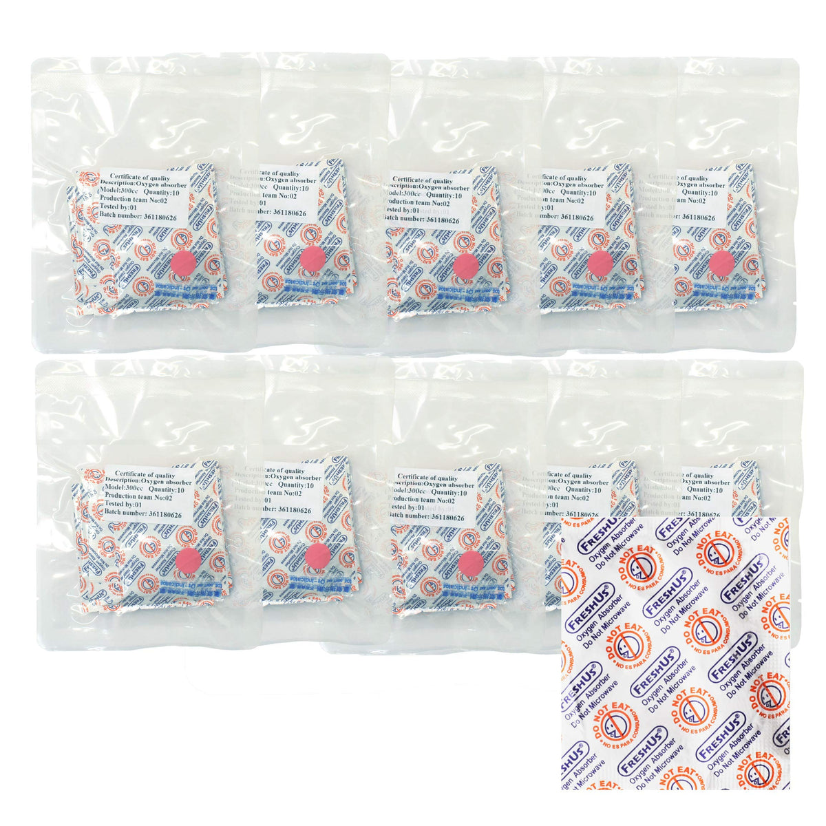 FreshUs 300cc Oxygen Absorber packaging showing compact kit for long-term storage.