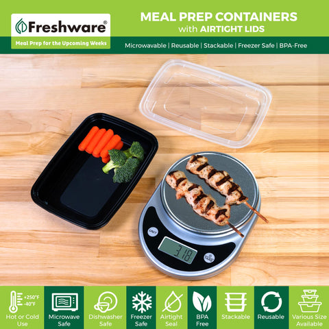 Freshware airtight lids for lasting freshness in meal prep containers.