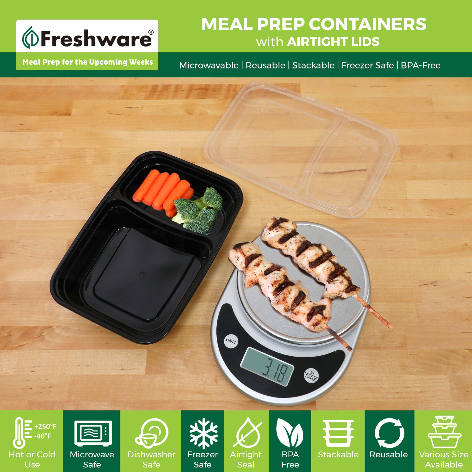 Freshware two-compartment Bento box with lids keeps meals fresh.