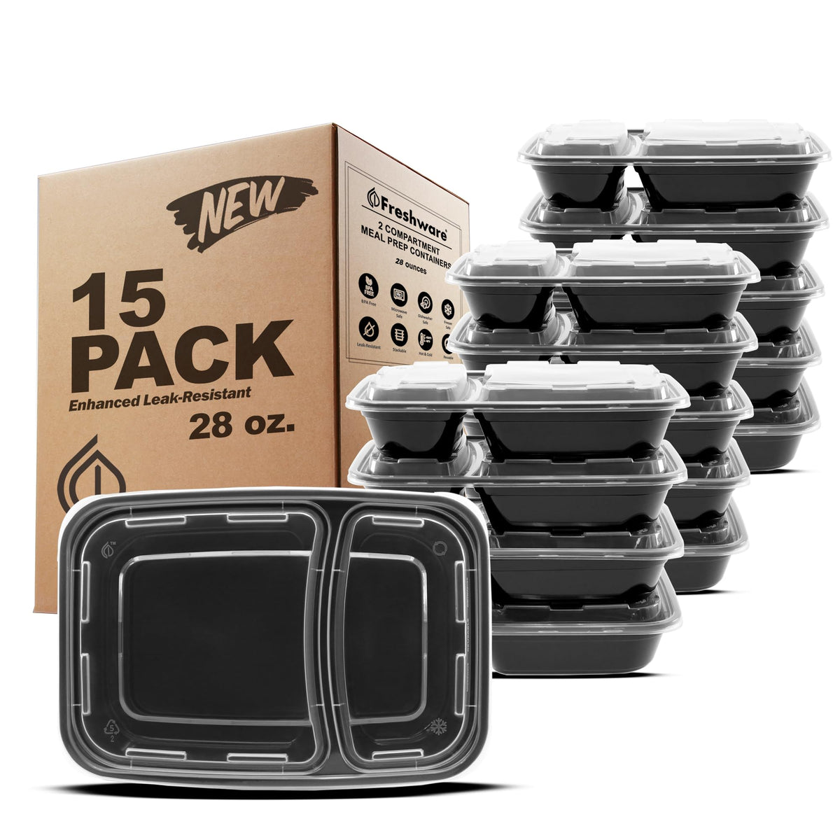 Freshware two-compartment meal prep container for balanced portions.