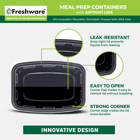 Freshware microwave, dishwasher, and freezer safe container for ease.