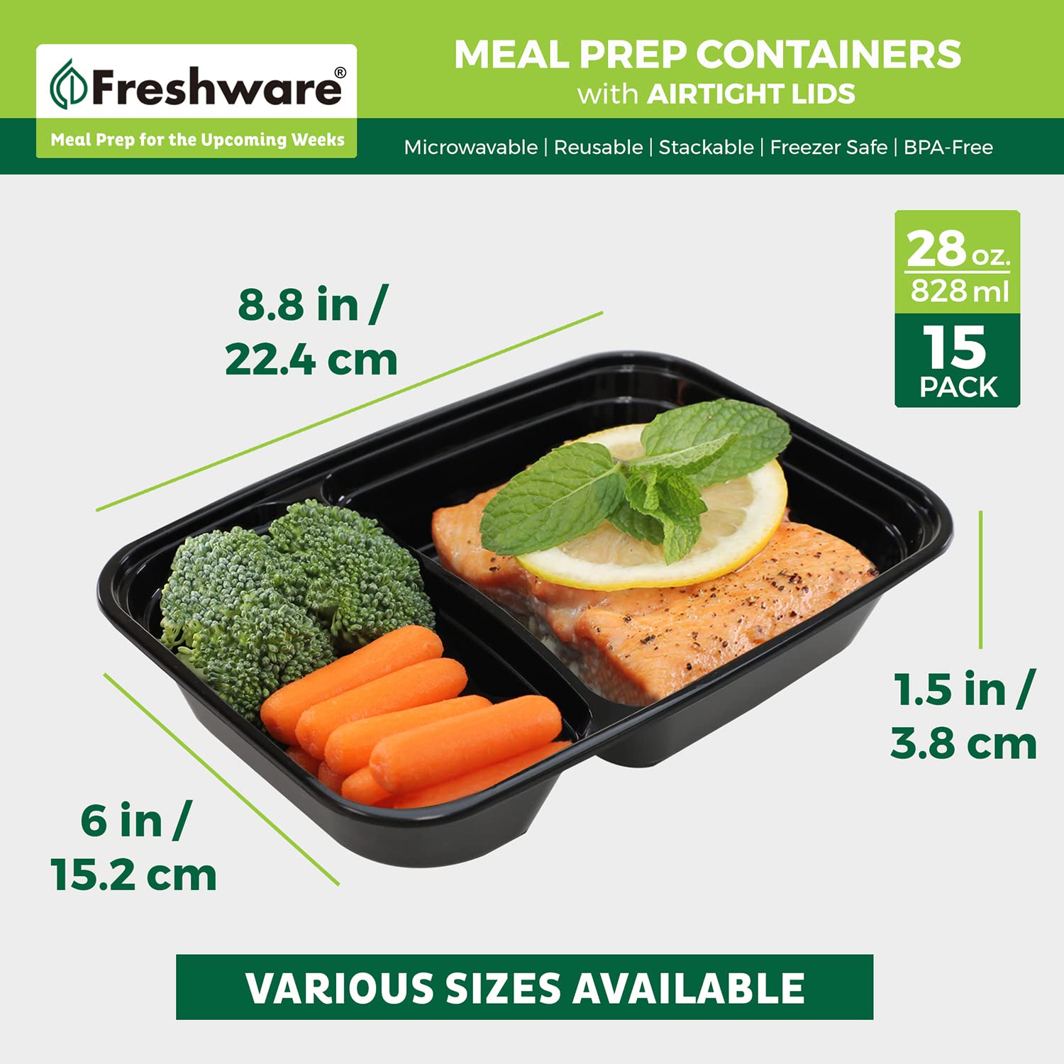 Freshware microwave-safe meal prep containers for quick reheating.