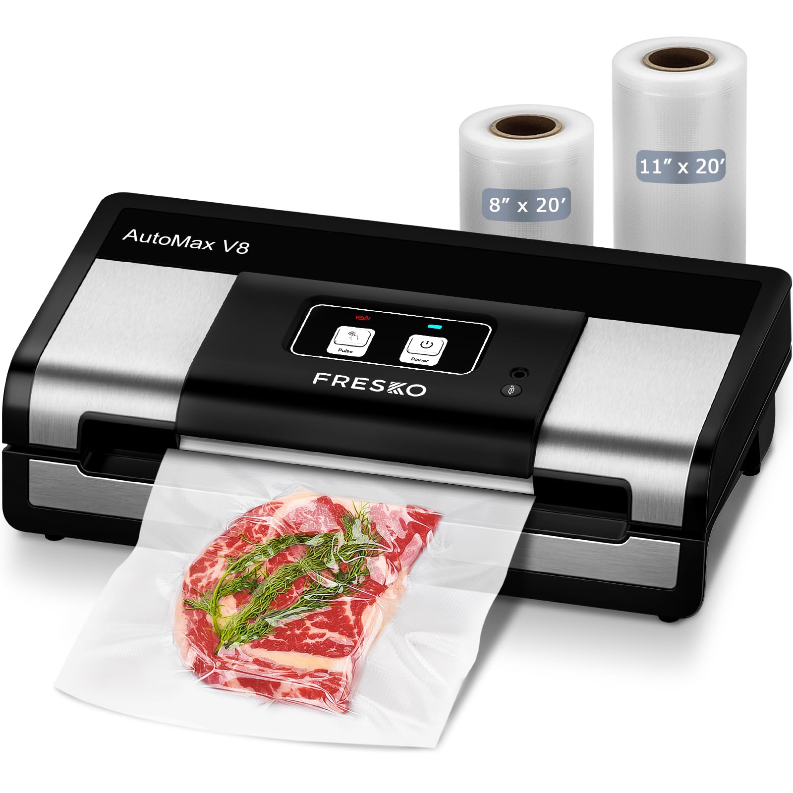 FRESKO Automatic Vacuum Sealer front view, compact design for space-saving storage.