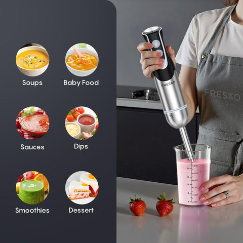 FRESKO immersion blender anti-splash cover reducing mess during high-speed blending