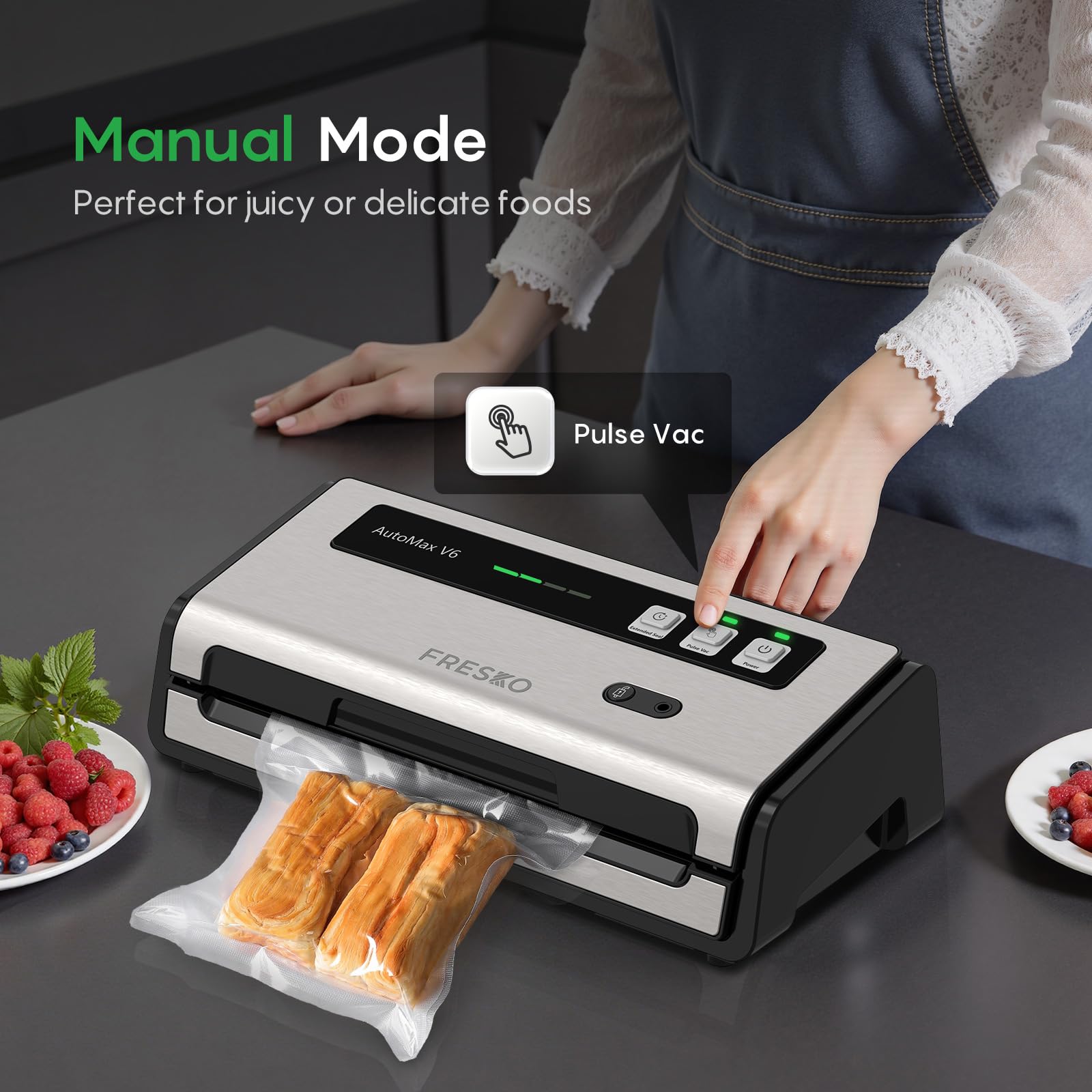 FRESKO vacuum sealer extended-seal-mode handles wetter ingredients effectively