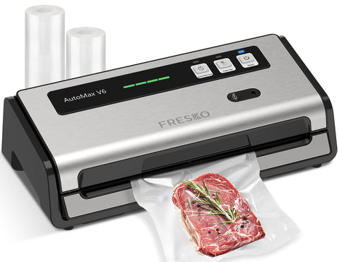 FRESKO vacuum sealer front view showing compact kitchen design and straightforward use