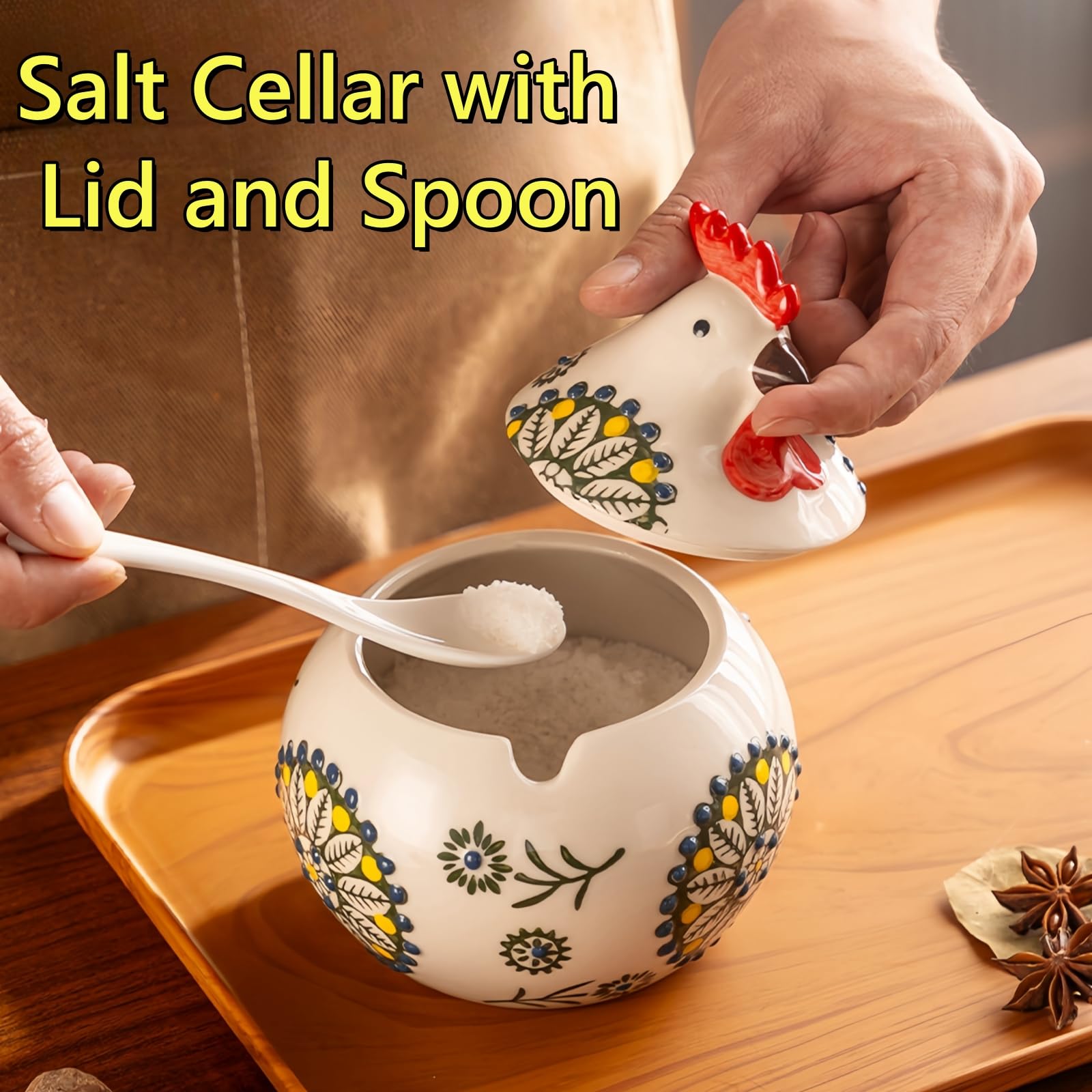 Frezonika ceramic salt dish with underglaze pattern, brightens table decor while staying easy to clean