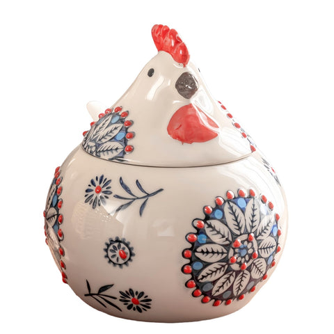 Frezonika chicken salt cellar with lid and spoon in blue, a stylish counter storage choice