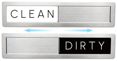 FridayVibez stainless dishwasher sign shows clean or dirty status at a glance.