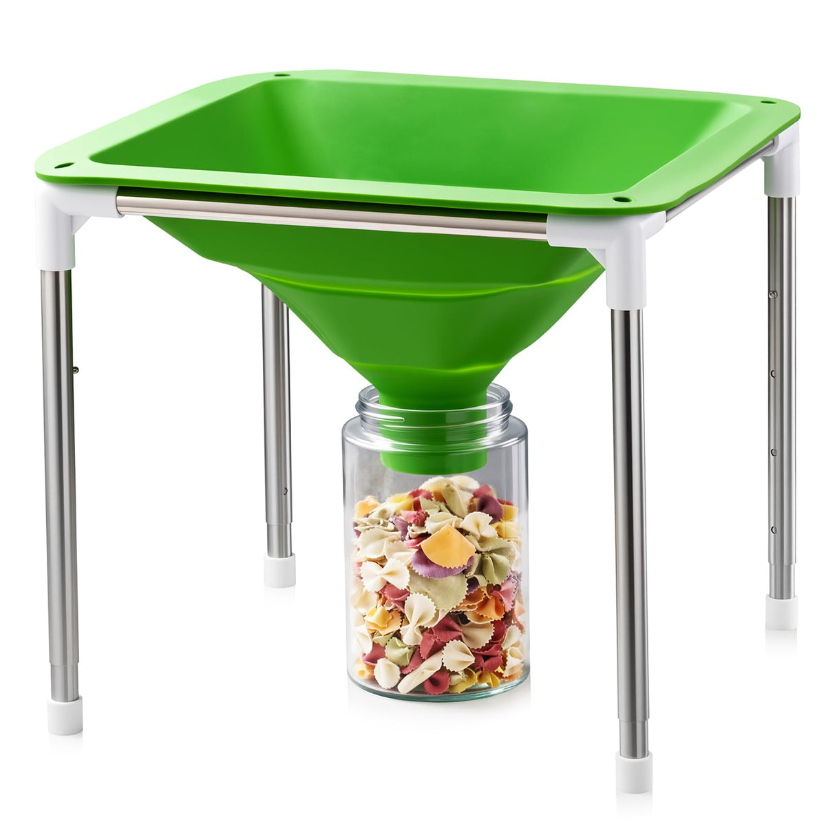 Friheten extra large collapsible funnel with stand for Harvest Right, easing transfer to jars.
