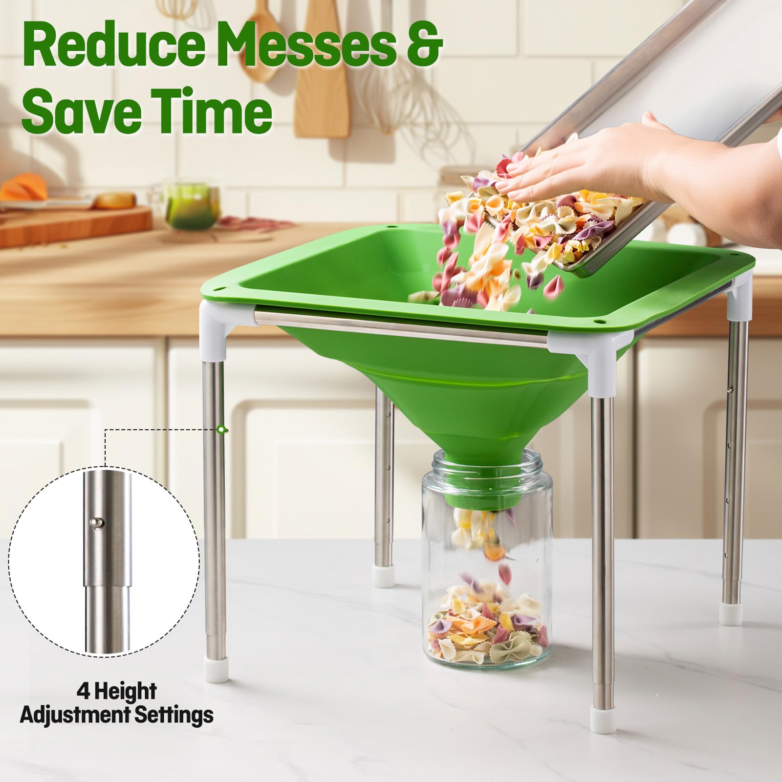 Friheten silicone funnel wide mouth enables fast filling into mason jars.
