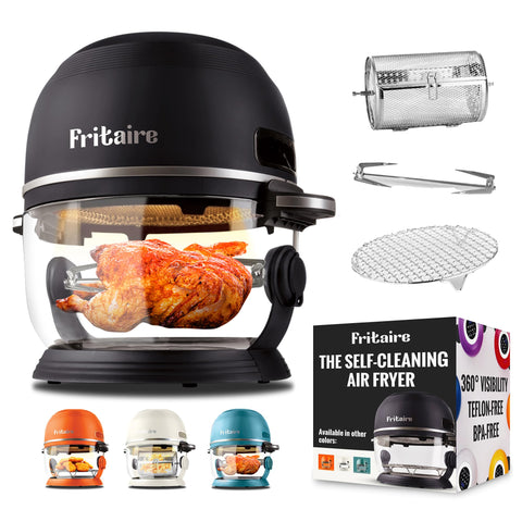 Fritaire glass bowl with 360 visibility showcases cooking progress clearly.